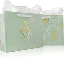 2 Pack Large Gift Bags 13" with Handles Tissue Paper Cards Stickers for Any Occa