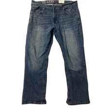 TK Axel Jeans Men 38x32 Blue Newcastle Slim Boot Stretch MidRise Distress Grunge