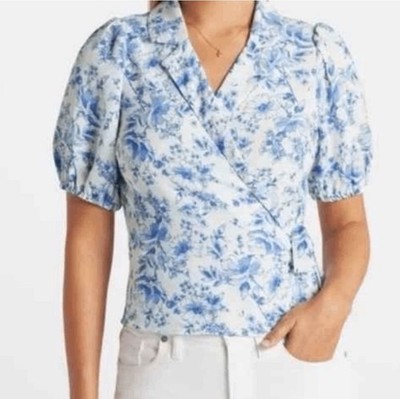 Violets & Roses Small Top Wrap Blouse Blue Floral New With Tag