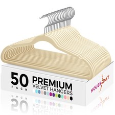 HOUSE DAY Premium Velvet Hangers 50 Pack, Non-Slip 50 Beige/ Silver 