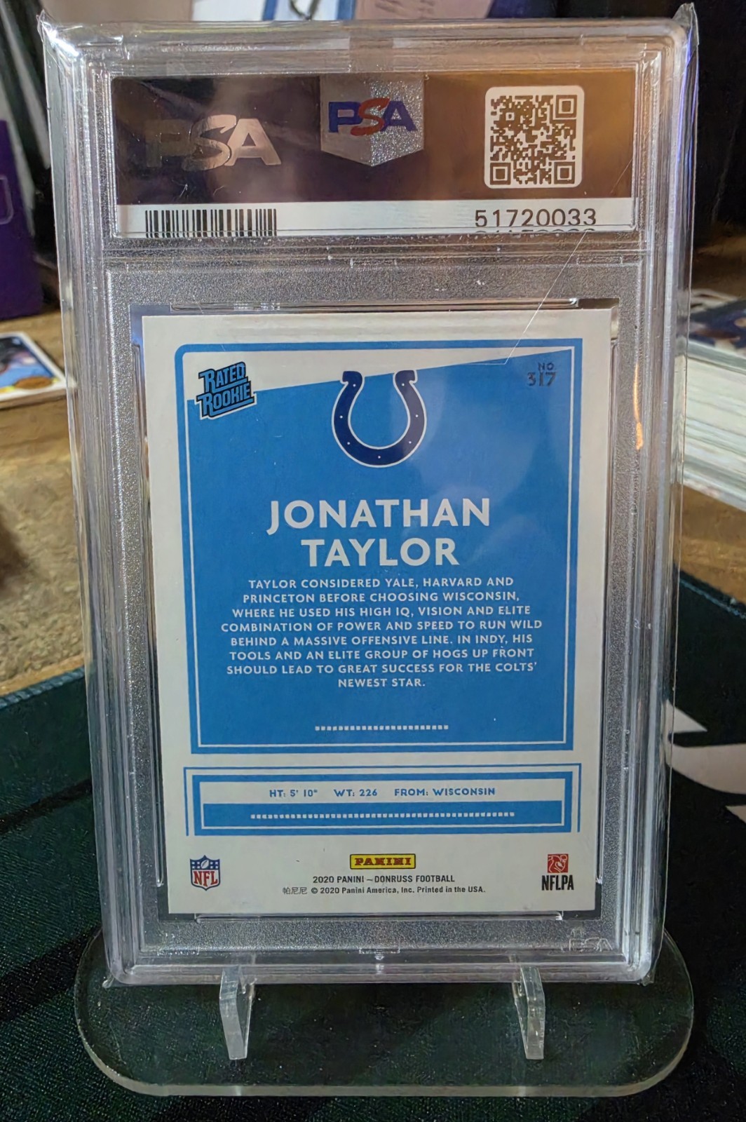 2020 Panini Donruss - Rated Rookie Jonathan Taylor #317 (RC) PSA 10 view 2