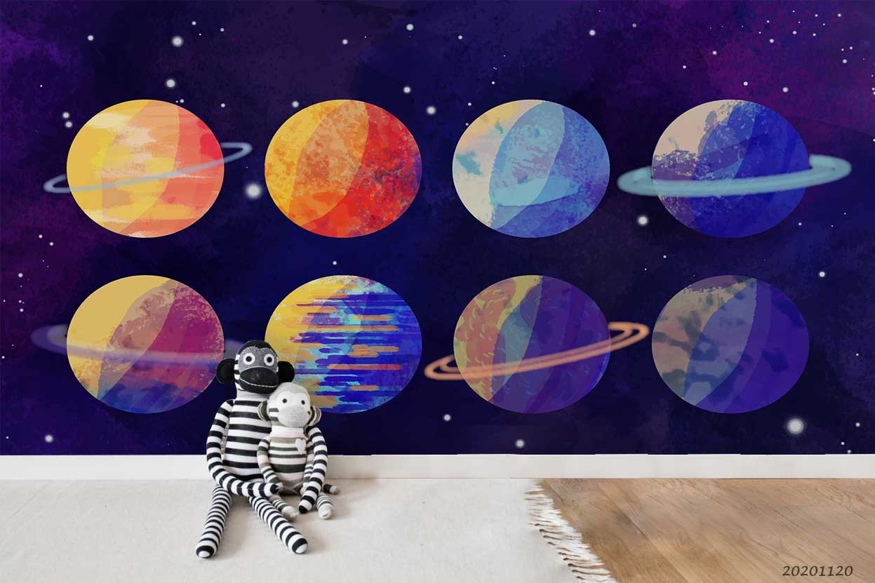 3D Space Planet Watercolor Wall Murals Wallpaper Murals Wall Sticker