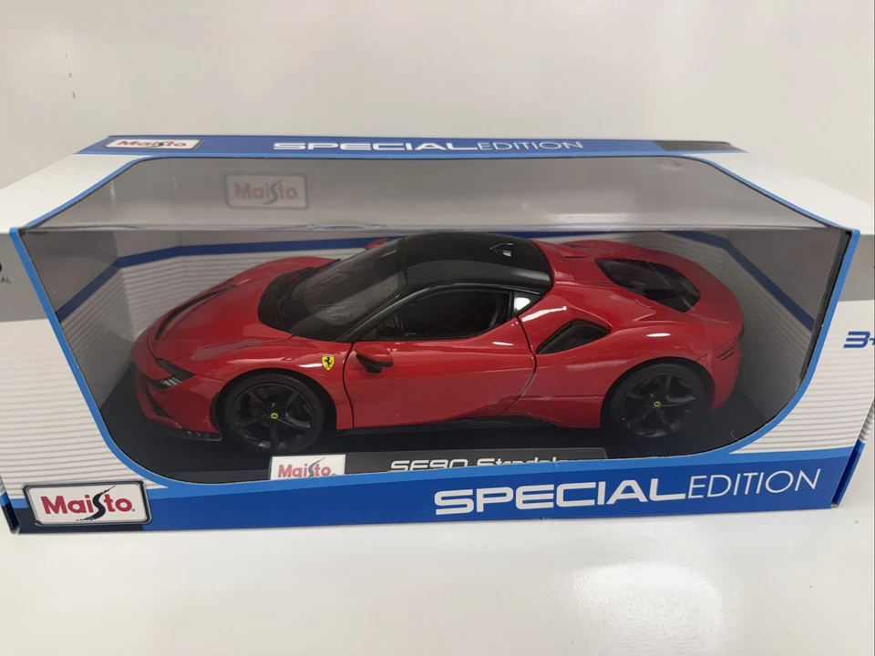 FERRARI SF90 STRADALE ROJO CON TAPA NEGRA 1/18 COCHE MODELO FUNDIDO A PRESIÓN DE BBURAGO 16015 Foto 2 de 4