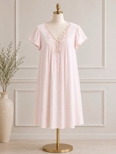 Miss Elaine Pink Floral Lace Nightgown 1X Cottagecore Grannycore Sleepwear