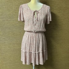 Abercrombie & Fitch Dress Womens S Pink White Pattern Short Sleeve Elastic Waist