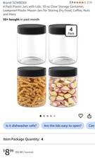 4 Pack Plastic Jars with Lids, 10 oz Clear Storage Container, Leakproof Plast...