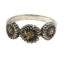 925 Sterling Silver Vintage Dark Tone Sunflowers Band Ring Sz 9 RG14984