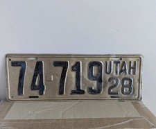 1928 UTAH License Plate 74-719 *Flaws* 