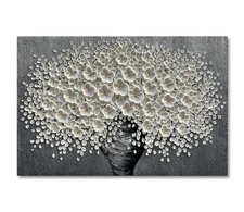 Epicler 30x45 inch Hand-Painted Oil Painting, White Bouquet Oil Painting, Can...