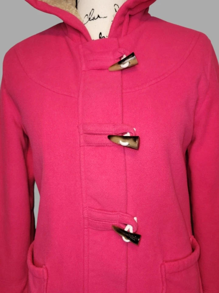 Old Navy Girls XL Pink Peacoat Toggle Button Hooded Faux Fur Full Zip Jacket - Image 3 of 4