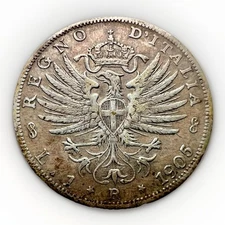 Italy 1 Lire, 1905 Vittorio Emanuele III, Silver KM#32 4.96gr  844/37