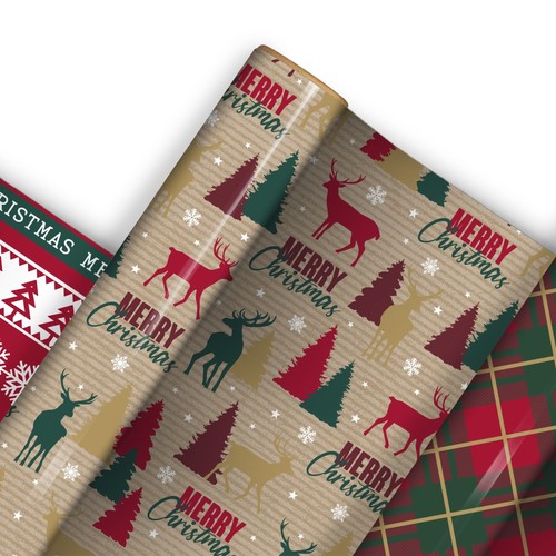 4 rouleaux de papier d'emballage de Noël 7M tartan kraft emballage cadeau et 32 étiquettes assorties - Photo 5/12