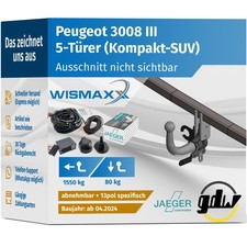 ANHÄNGERKUPPLUNG für Peugeot 3008 III ab 24 abnehmbar GDW +13pol E-Satz JAEGER