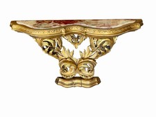 Console baroque dorée avec plateau en marbre onyx - meuble d'entrée / salon