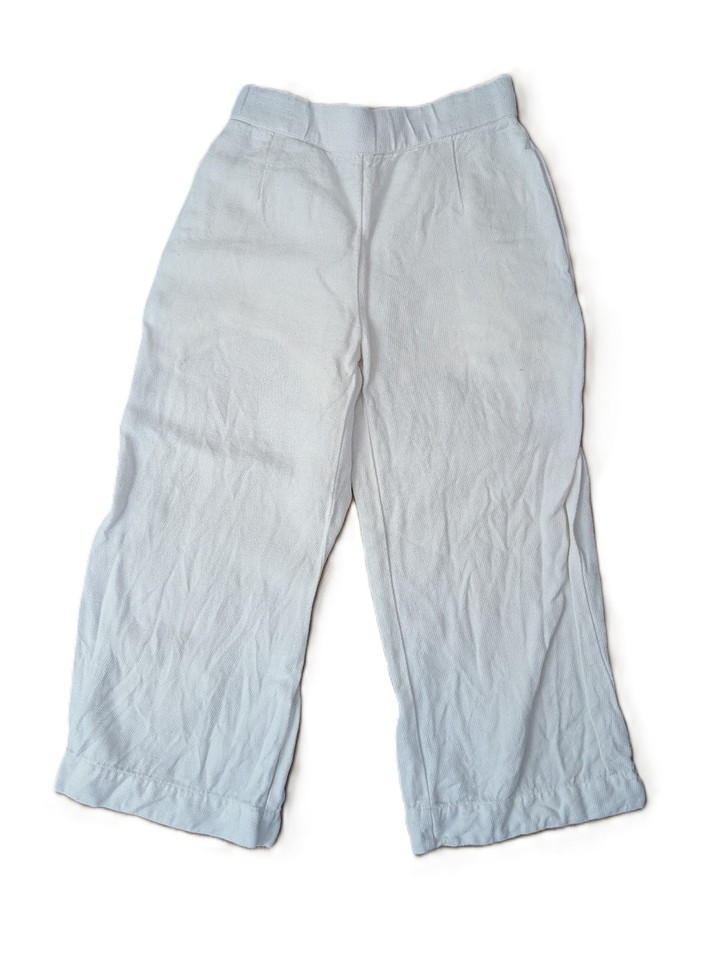 Country Road Linen Pants Womens Size 4 Cropped Flare White Elastic Waist