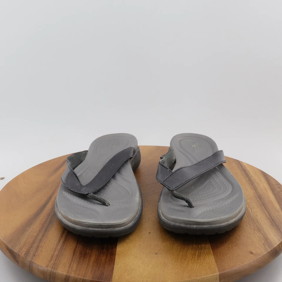 CROCS Dual Comfort Capri Women’s Size 9 Black Leather Thong Flip Flop Sandals - Image 2 of 4