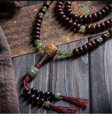 Buddha Stones Wooden Mala and Dream Catcher Combo 