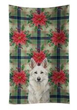Caroline's Treasures White German Shepherd Christmas Poinsettas Kitchen Towel