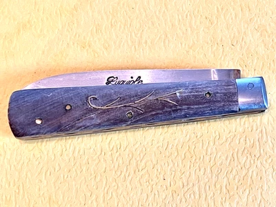 ancien couteau de poche Laguiole manche bois incrustation cuivre - Photo 1/4