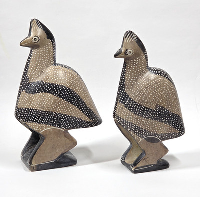 Hand Carved Soapstone Quail Bird Sculpture Set of 2 Figurines 8'' and 7.25''
