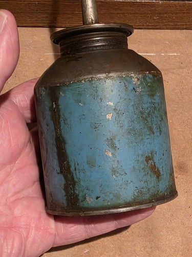 Vintage UNSERE EIGENE HARDWARE Werbung Ölkanne Daumenöler Hofladen blaues Etikett - Bild 4 von 6