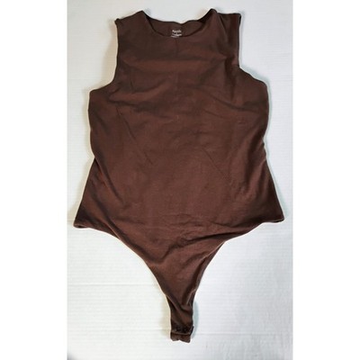 Nuuds Womens L Soft Shapewear Brown Sleeveless Bodysuit Top Casual Layering