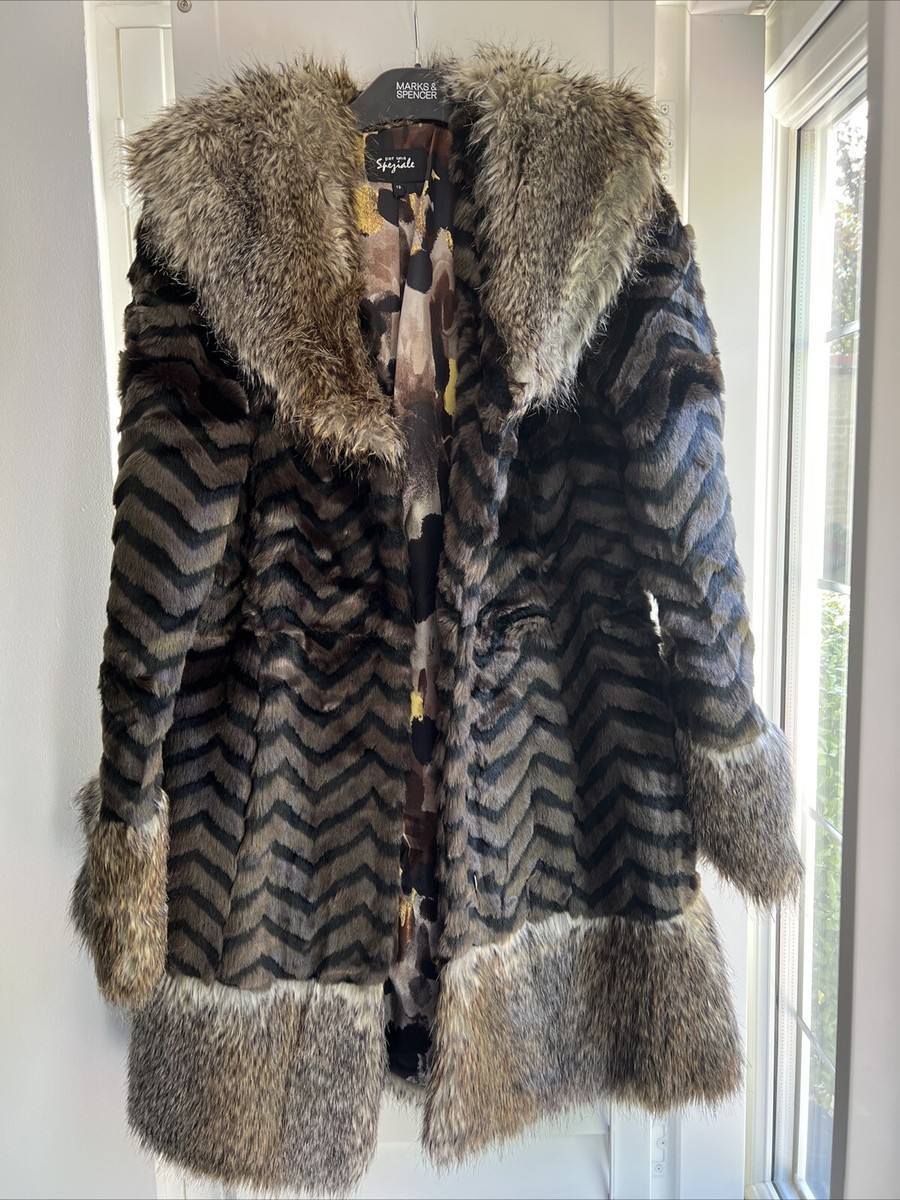 Beautiful Per Una Faux Fur Mid Length Coat Size M 12