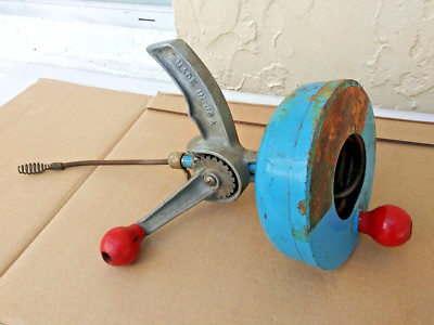 Wards Powr-Kraft Gear Auger 25' Drain Snake w Wood Handles Vintage Made in USA