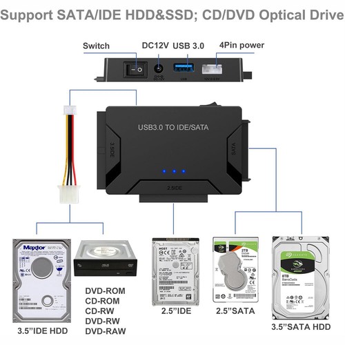 USB 3.0 zu IDE/SATA Konverter Adapter Kit für 2,5"/3,5" SATA/IDE/SSD Festplatte - Bild 7 von 9