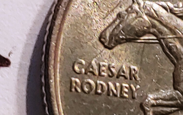 1999 P Delaware quarter - die crack spitting horse Mint error BU