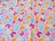 Butterflies Print Pink Cotton Flannel Fabric 1.25 Yards 46x45 Girl Baby