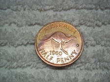 1960 Australia Half Penny Kangaroo World Copper Coin NICE coin TONING #AA