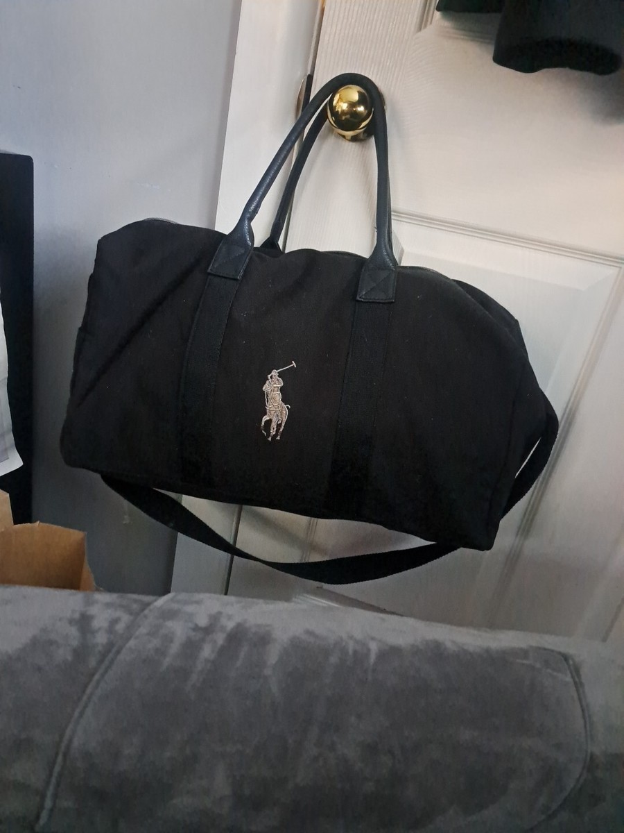RALPH LAUREN POLO Black Duffle Bag Canvas Gym Weekender Travel