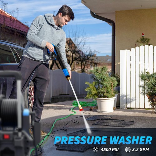 FOTING 4500 PSI 3.2 GPM Electric Pressure Washer - 58FT Total Reach, Includes Foam Cannon & 4 Nozzles, For Cars, Driveways, Homes