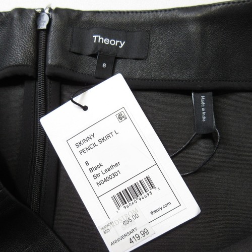 NWT Theory Skinny Pencil in Black Stretch Leather Skirt 8 $695 - Picture 2 of 4