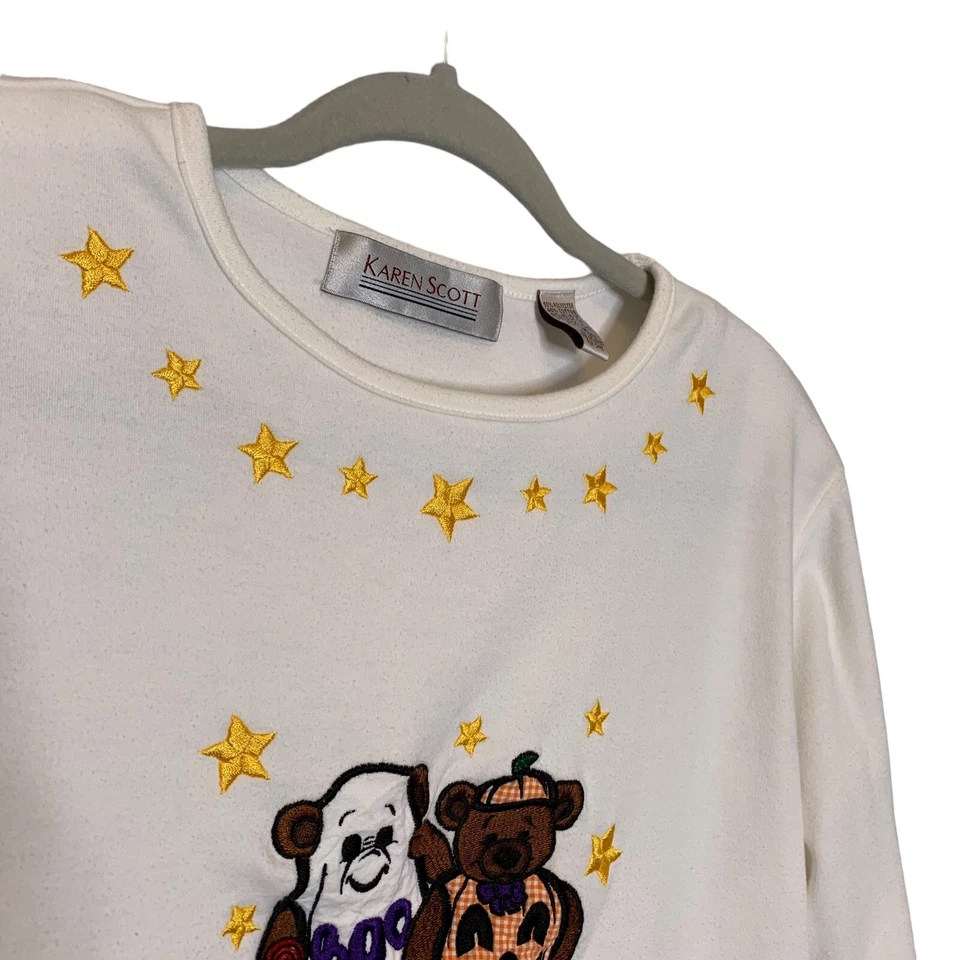 Camiseta Karen Scott para mujer talla mediana Halloween Ghost Pumpkin Stars Foto 3 de 4