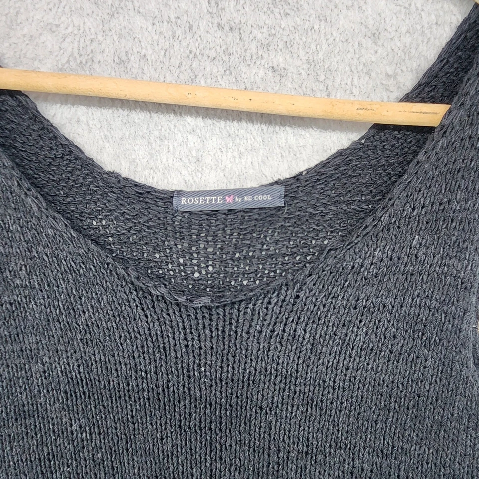 Camiseta sin mangas Rosette para mujer M negra acrílica lisa cuello redondo pulóver sin mangas Foto 3 de 4