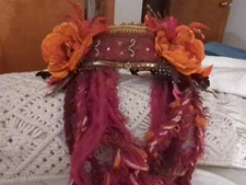 Bohemian Gypsy Renaissance Headpiece Handmade Vintage Fabric Crown  Festival