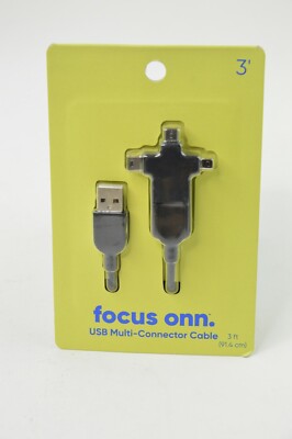 Onn USB Multi-Connector Cable 3 FT Usb C Micro USB Mini USB Mini B Connectors 