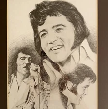Penny Alexander Elvis Presley Framed  Pencil Lithograph Art Print 1978 Music SS