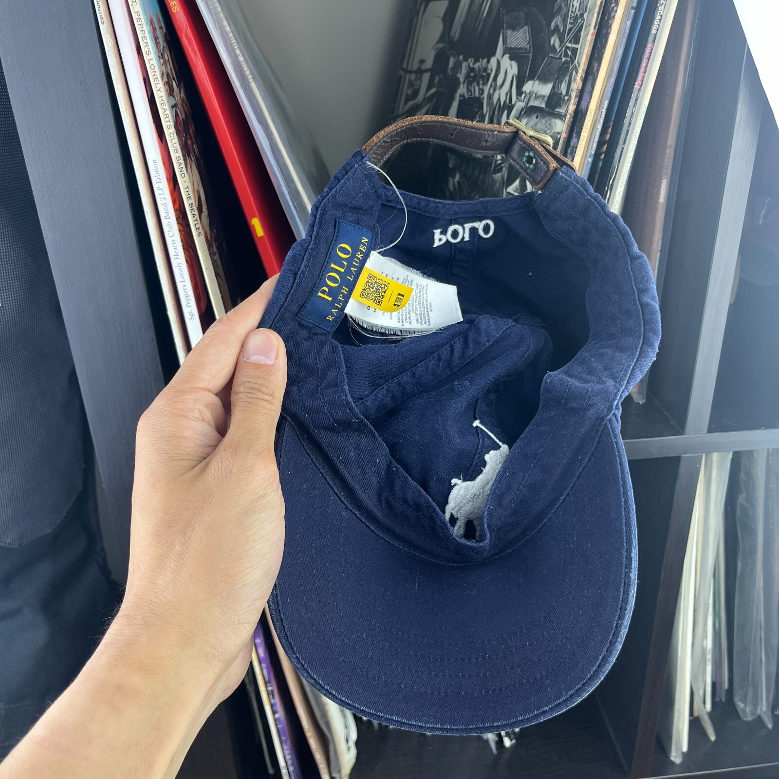 Cappello Vintage Polo Ralph Lauren Big Pony Pelle Strapback Blu