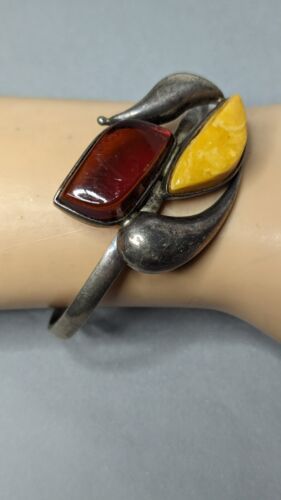 Vintage Sterling Silver 925 Honey & Butterscotch Amber Bracelet