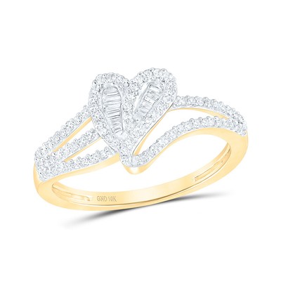 10 Karat Gelbgold Damen Baguette Diamant Herzring 1/3 Kttw