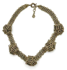 Heavy Chainmail Knotted Necklace Bronze Tone Statement 18" - 20"