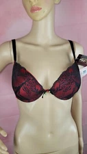 Seven Til Midnight RED/BLACK Push Up Bra - Large NWT