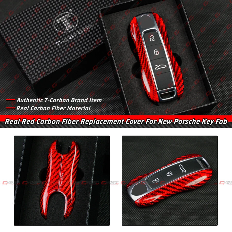 REAL RED CARBON FIBER REPLACEMENT KEY FOB REMOTE CASE COVER FOR 17-25 PORSCHE - Image 2 of 4