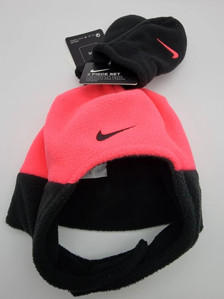 Nike Bebé Niña Corredor Rosa Swoosh Logo 2-PC Gorro Mitón Guante Conjunto Infantil Foto 2 de 4
