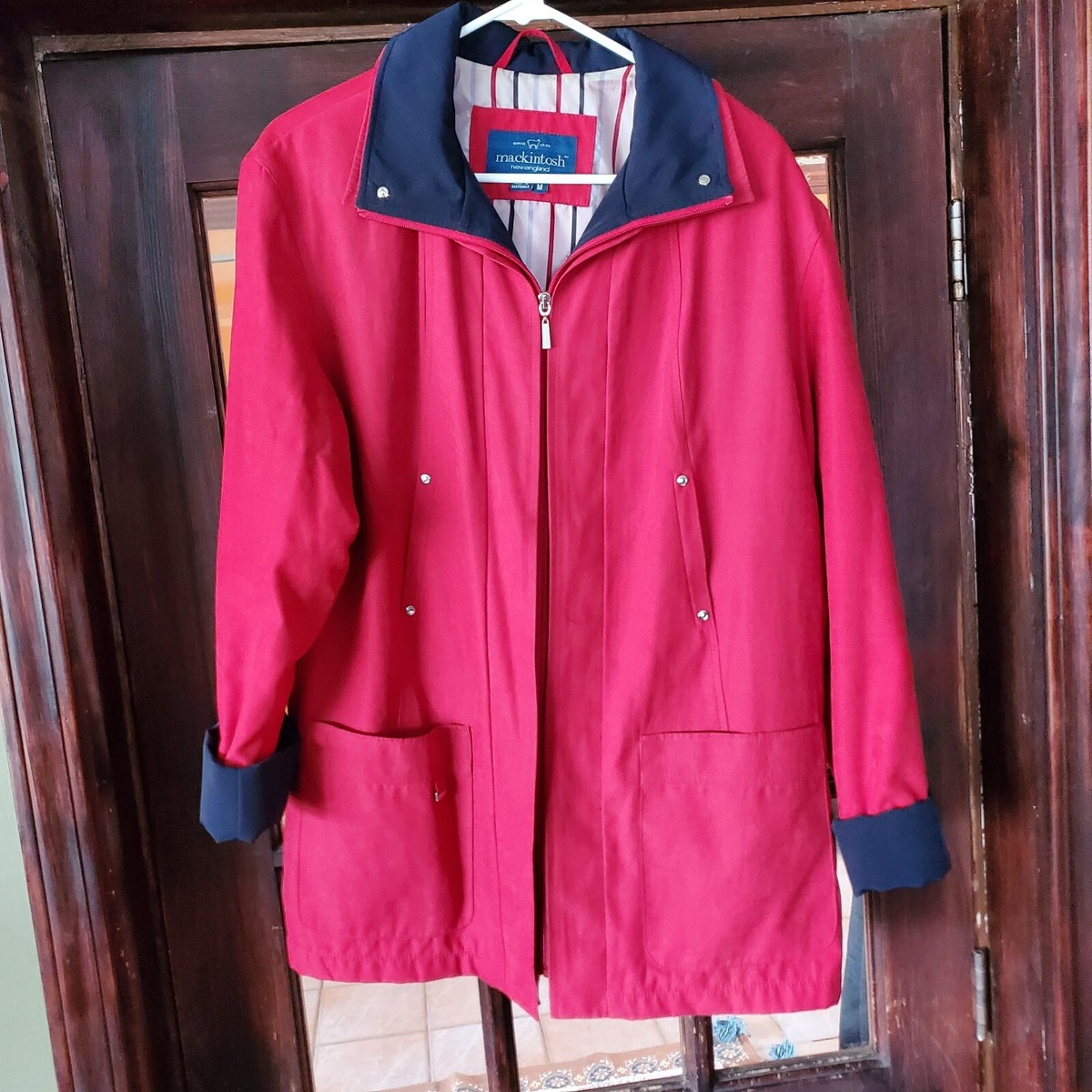 Mackintosh New England Jacket Cherry Red & Navy Women's Size M | eBay