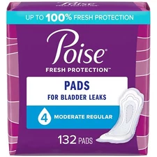 132 Count Poise Incontinence & Postpartum Pads for Bladder Leaks 4 Drop Moderate