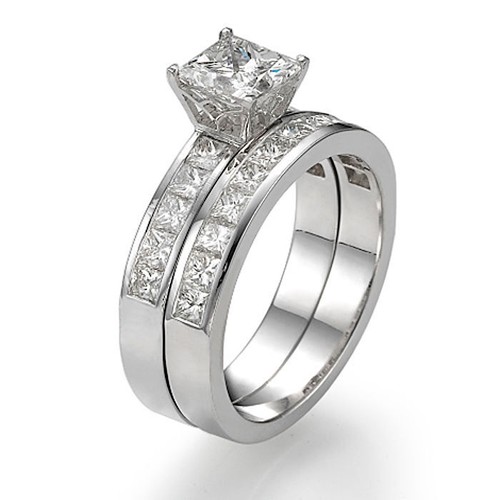 3 1/4 CT Natural Diamond Engagement Ring Set Princess D/VS2 14K White ...